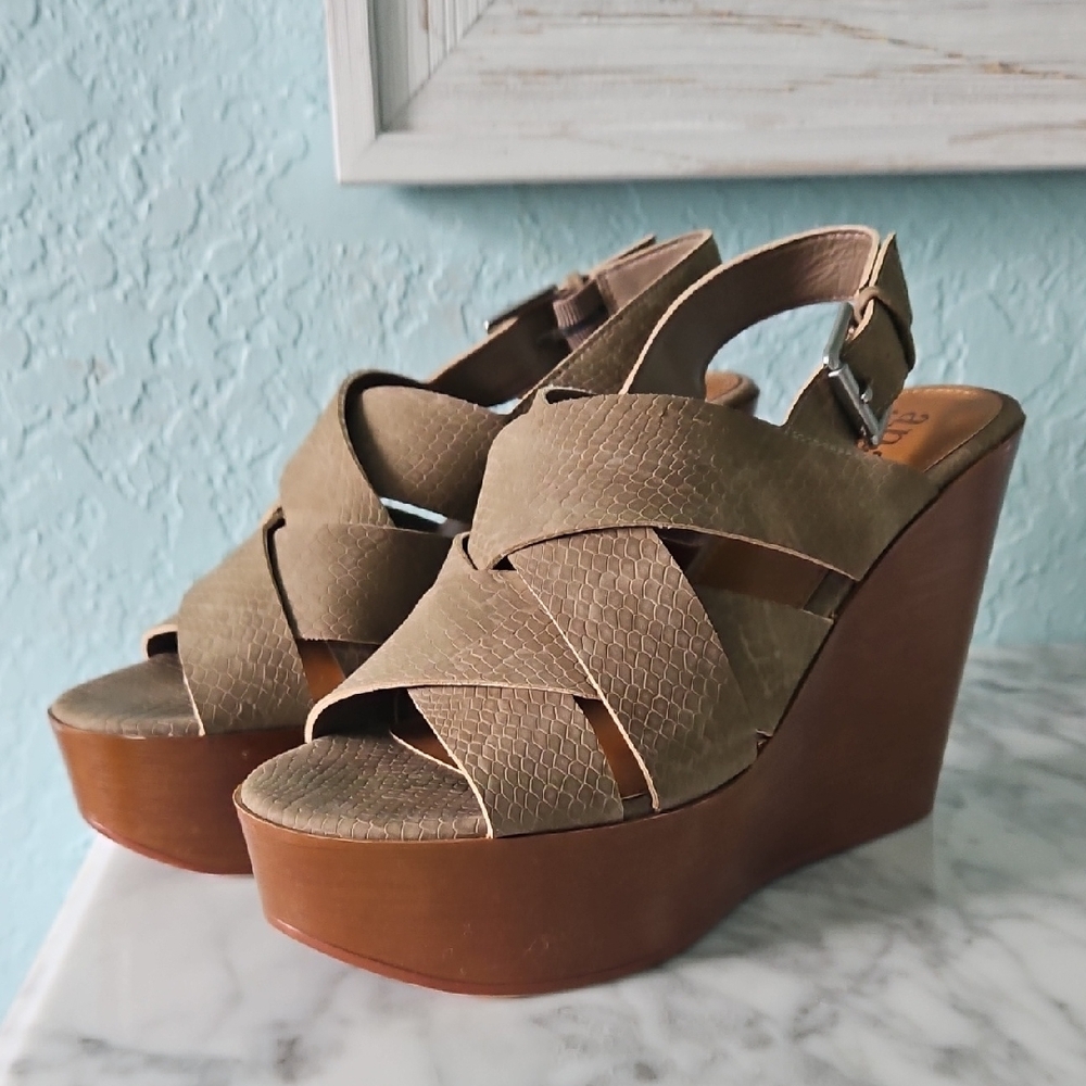 a.n.a Tan and Brown Wedges with Crisscross Straps